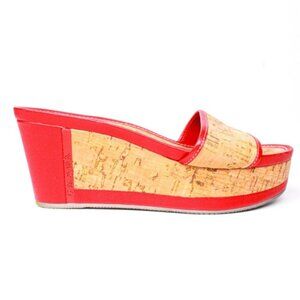 PRADA Y2K Red and Cork Platform Slip On Sandals
